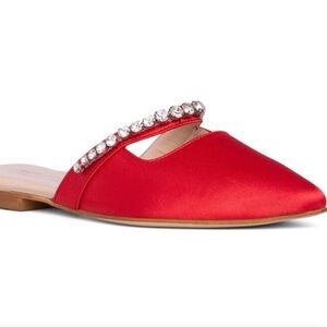 Beautiisoles by Robyn Shreiber red satin embellished mules size 9